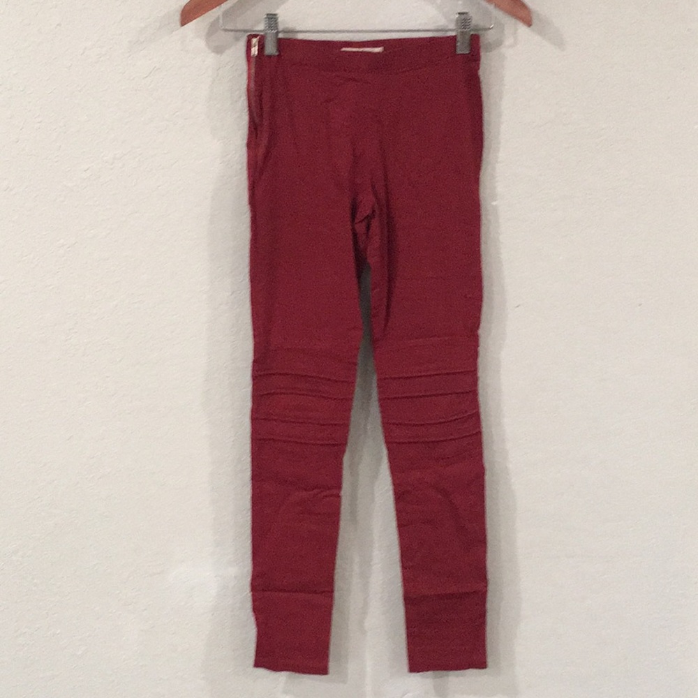Ya Los Angeles Womens Moto Deep Red Pin Tuck Knee Skinny Pants Sz S